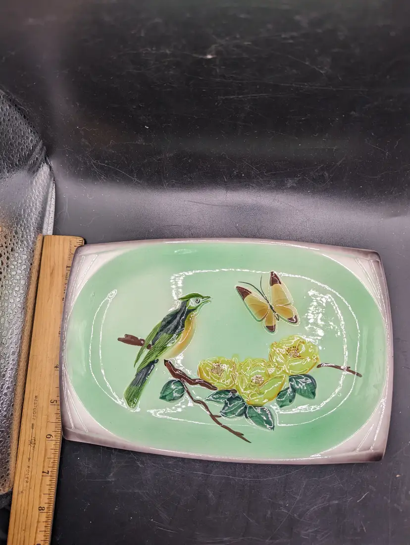 Vintage Ucagco Japan Trinket Dish With Bird, Butterfly and Flowers