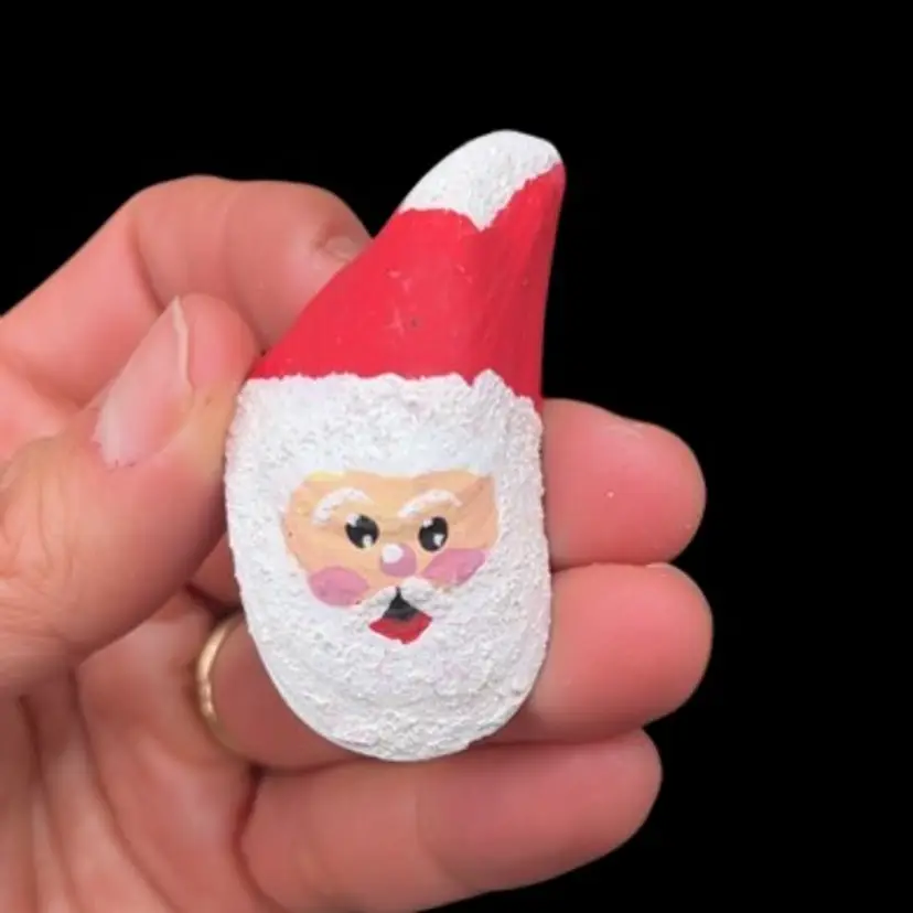 **Artisan Made Hand Painted Adorable Toys Cheeked Santa In Abalone Shell Brooch 2” Santa