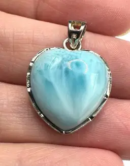 Larimar Heart Shaped Pendant Set In 925 Sterling Silver