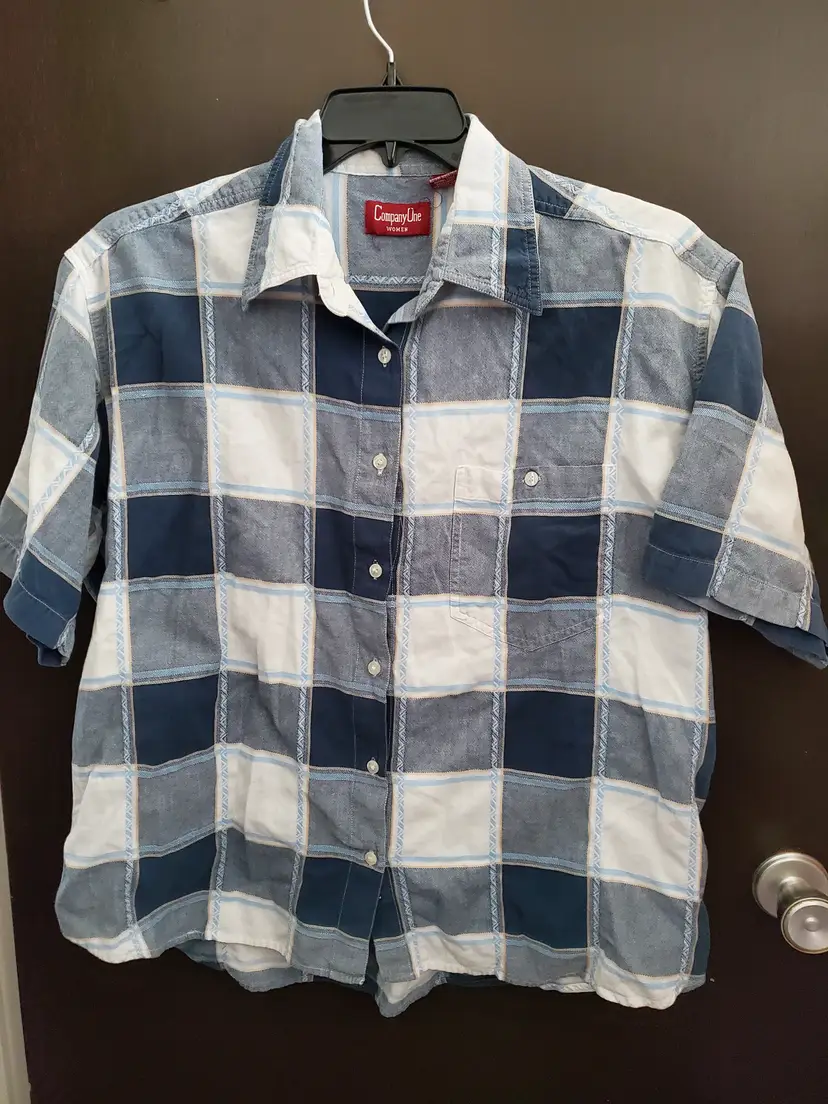 Company One Women's Short Sleeve with Pocket Shirt: Blue and White Plaid Size 2X