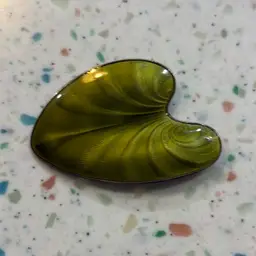 Finn Jensen Enamel On Sterling Silver Norway Vintage Brooch Green Lily Pad Leaf