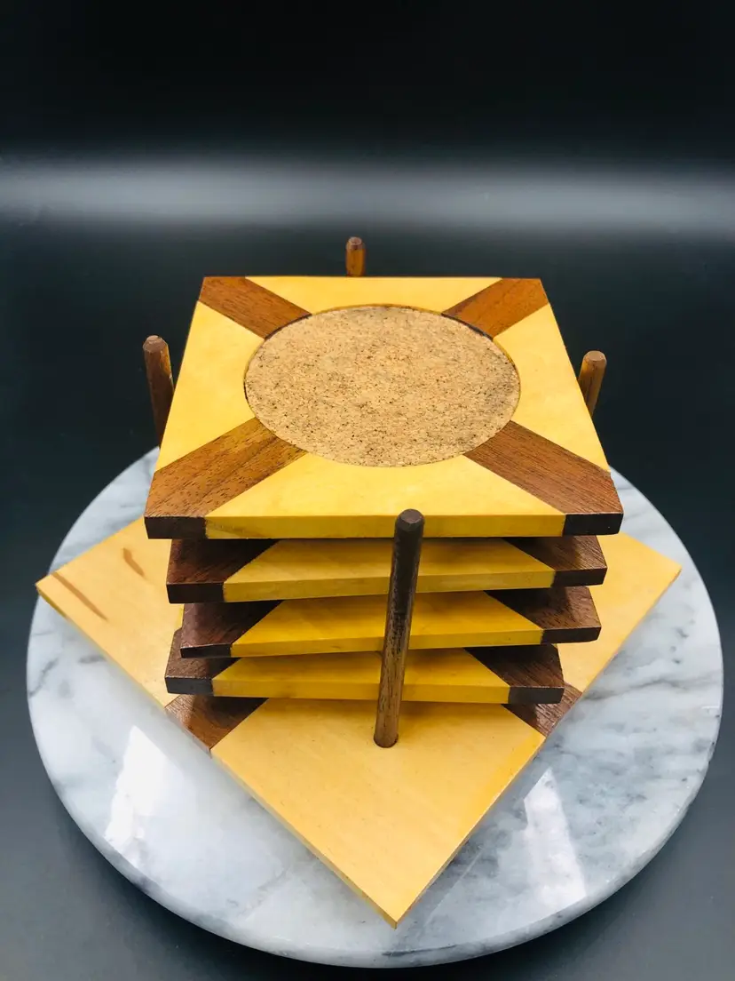 Hand carved Wooden Coaster Set