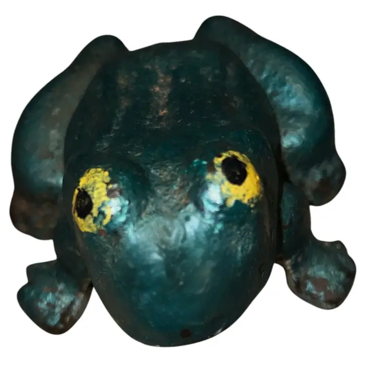 Vintage Painted Green Frog Doorstop 6 Pounds 5.5 Inches Long Marked LW