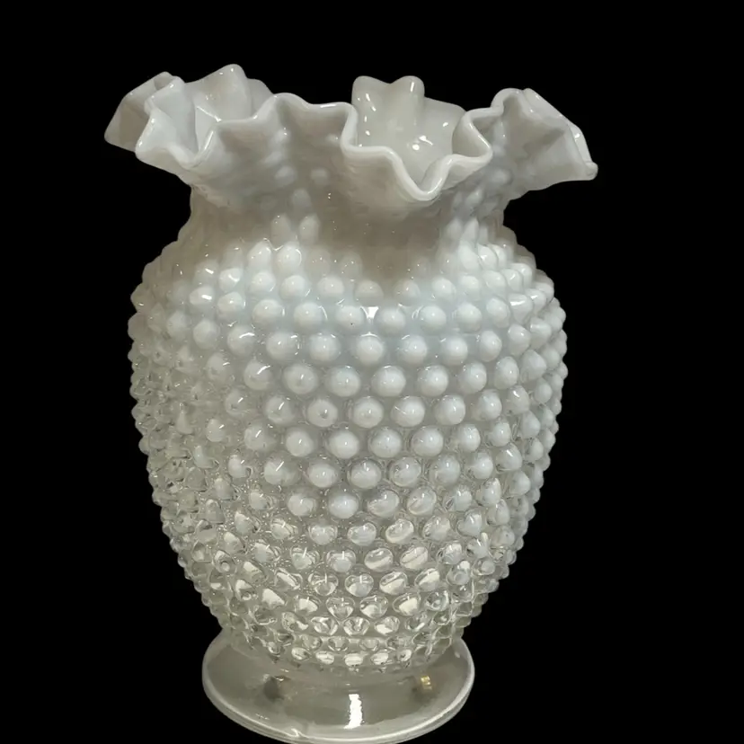 Fenton - French Opalescent Glass- Hobnail-  Double Crimped Vase 8” Tall