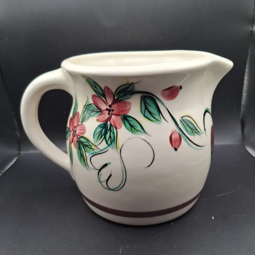 Vintage 1995 Hand-Painted Floral Ceramic Pitcher By Artist P. Silkotch