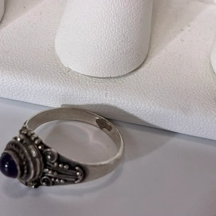 Poison ring beaded amethyst  Tested sterling silver And Marked
