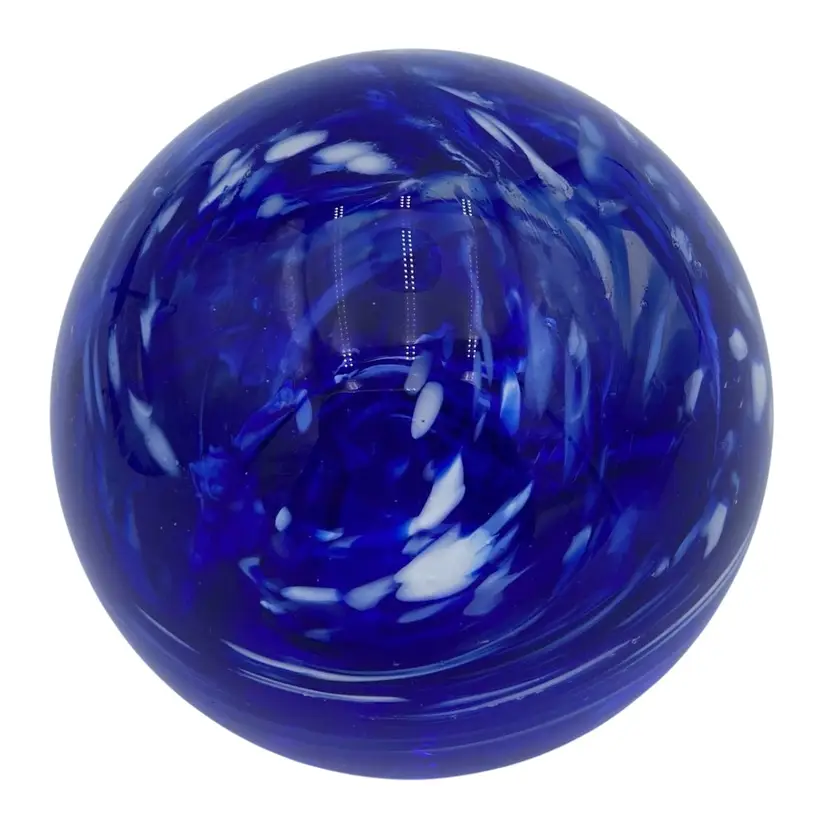 Vintage Wheaton Village, Art Glass Cobalt Blue and White Swirl Paperweight, Signed