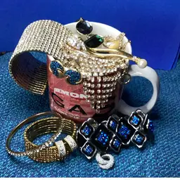 Jewelry Lot “Bling Bling Sin City” Las Vegas Mug Starbucks 12 Pieces Rhinestones Unsigned