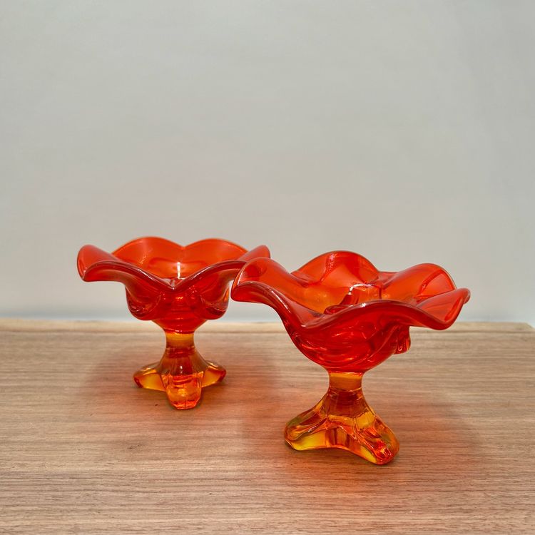 Viking Amberina Epic Drape Pair of Candleholders