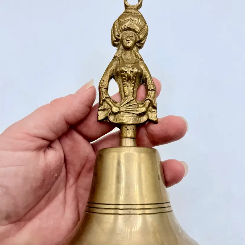 Vintage Brass Dinner Bell Victorian Lady Queen Figural Southern Belle