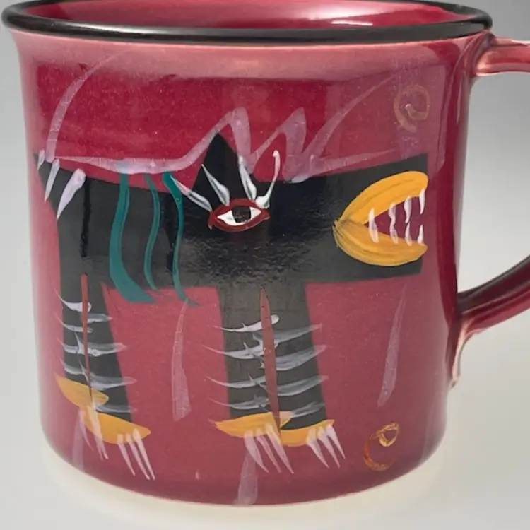 LeStudio Page & Thorbeck Funky Monster Dog Wolf Coffee Mug Red 90s Vintage