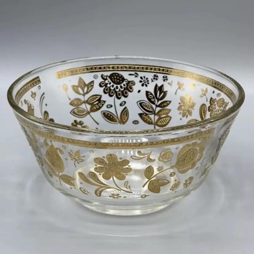 Culver Glass Chantilly 22KT MCM Gold Floral Snack Bowl