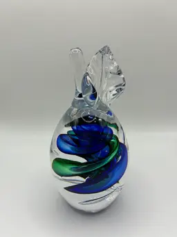 Designer Marian PYRCAK Poland Art Glass Studio Fruit with swirl Paperweight 5”