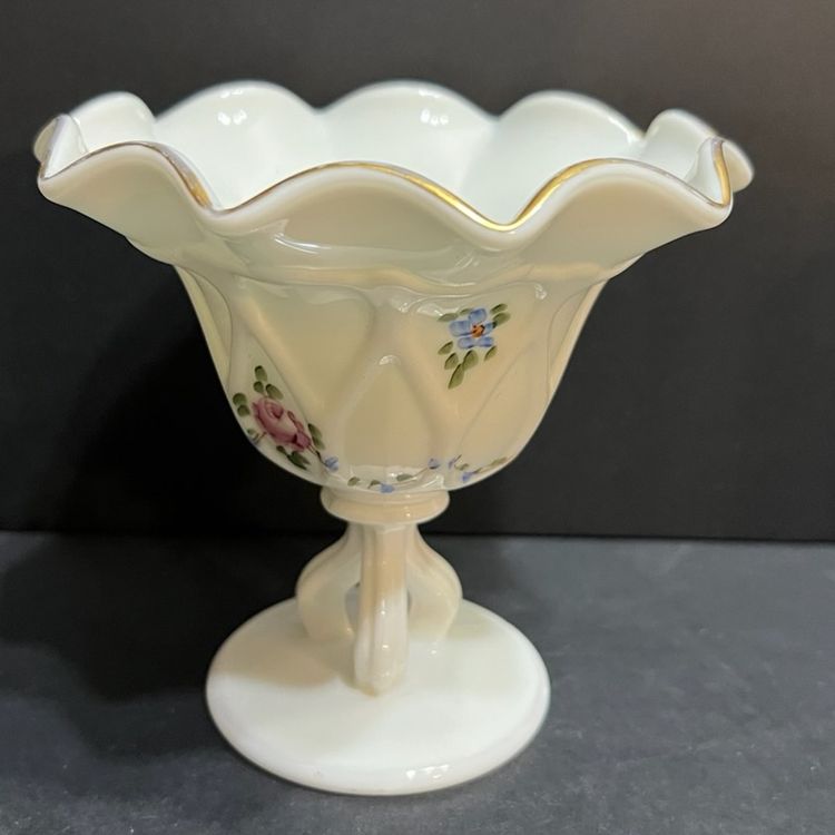1975 Westmoreland Hand Painted Compote, Signed ~5” x 5.25” diameter