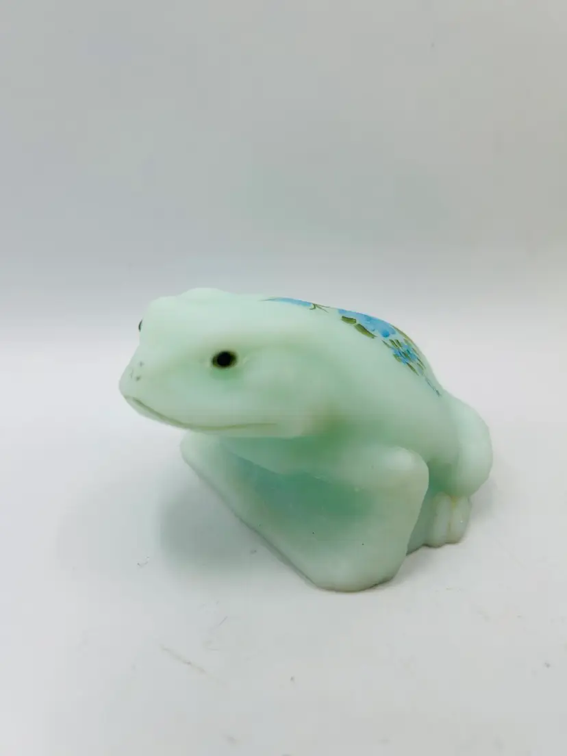 Fenton Satin Glass Blue Hand Painted Frog Figurine