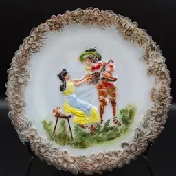 Antique McKee & Bros. Troubadour or Serenade Milk Glass Plate Hand Painted