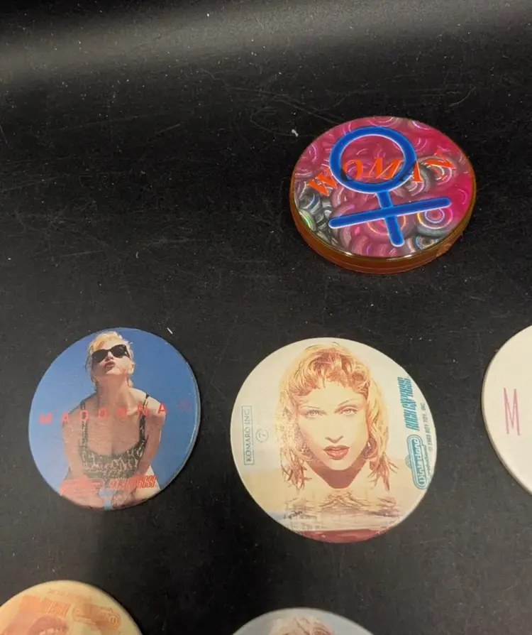 Vintage Lot of 12 Madonna Pogs 1990's With Woman Plastic Slammer
