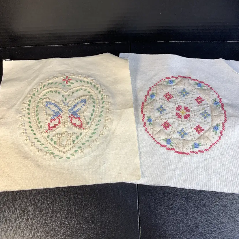 2-Hand Embroidered Squares