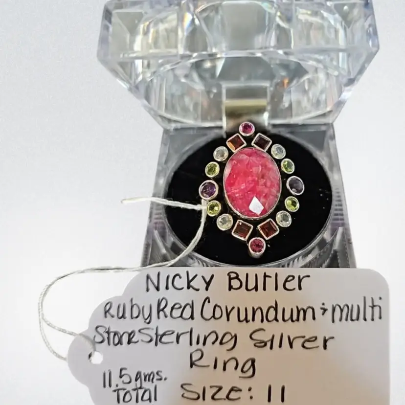 Nicky Butler Sterling Silver Ruby Red Corundum & Multi Stone Ring Size 11