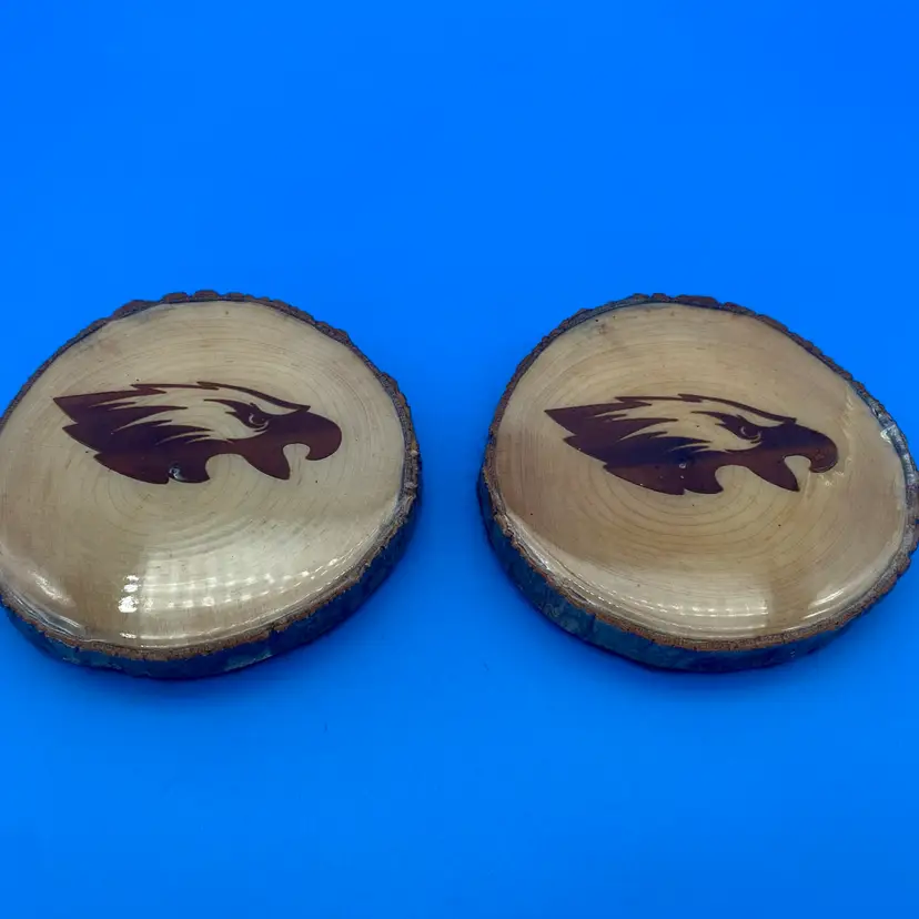 Handmade Tree Trunk Coaster Pair - Hawks or Eagles