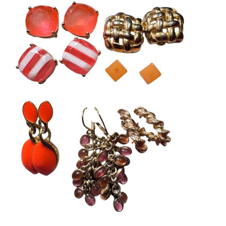 Orange & GoldTones Pierced Earrings — Backs May Be Mismatched