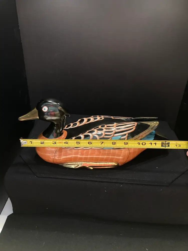 Vintage 14 Inch Long 7 Inch Tall Colorful Made In China H.F.P. Macau Porcelain Duck With Stamp On Bottom