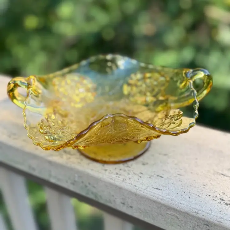 Vintage Amber Glass Pedestal Bowl