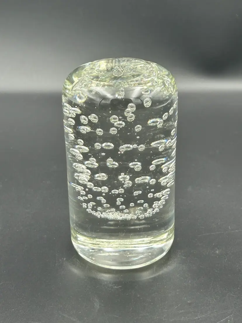 Cylindrical Paperweight In Clear Glass With Bullicante