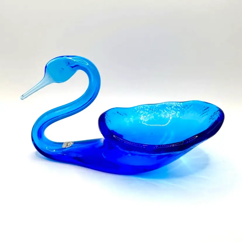 Rainbow Blue Glass Swan Dish