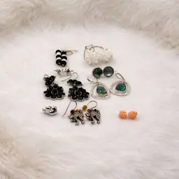 Set of 9 Pair of Vintage Earrings Lot - Mixed Styles - Black Statement, Florals and Cats