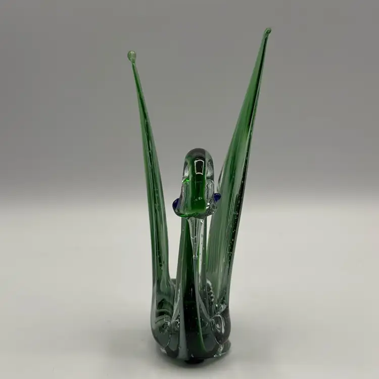 Green Art Glass Swan Blue Eyes