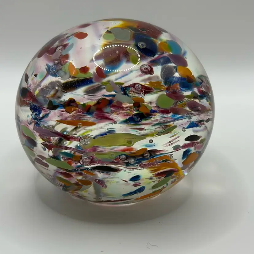 Blown Glass Paperweight With Mesmerizing Swirling Design Signed By E.S. Miller 3+” Across And 2 1/2” Tall Note Two Bruises Pointed Out.
