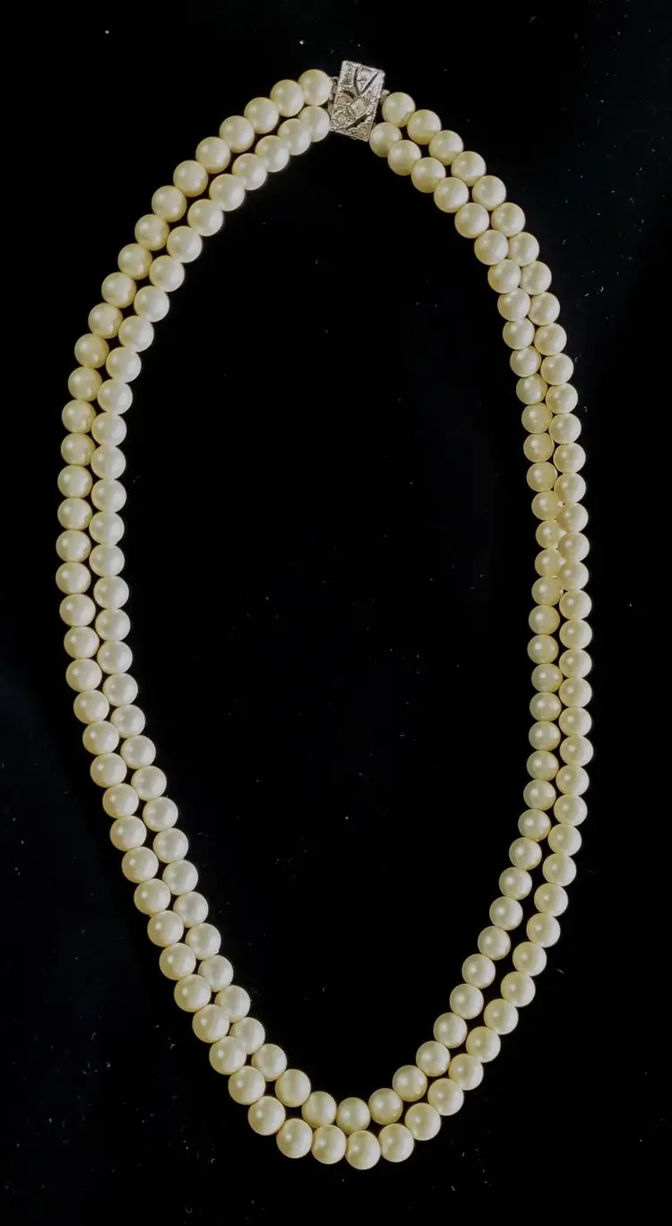 Double Strand Faux Pearl Necklace With Rhinestone Clasp 23"