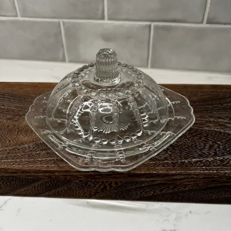 1940s Federal Glass Clear Glass Butter Dish Columbia Pattern