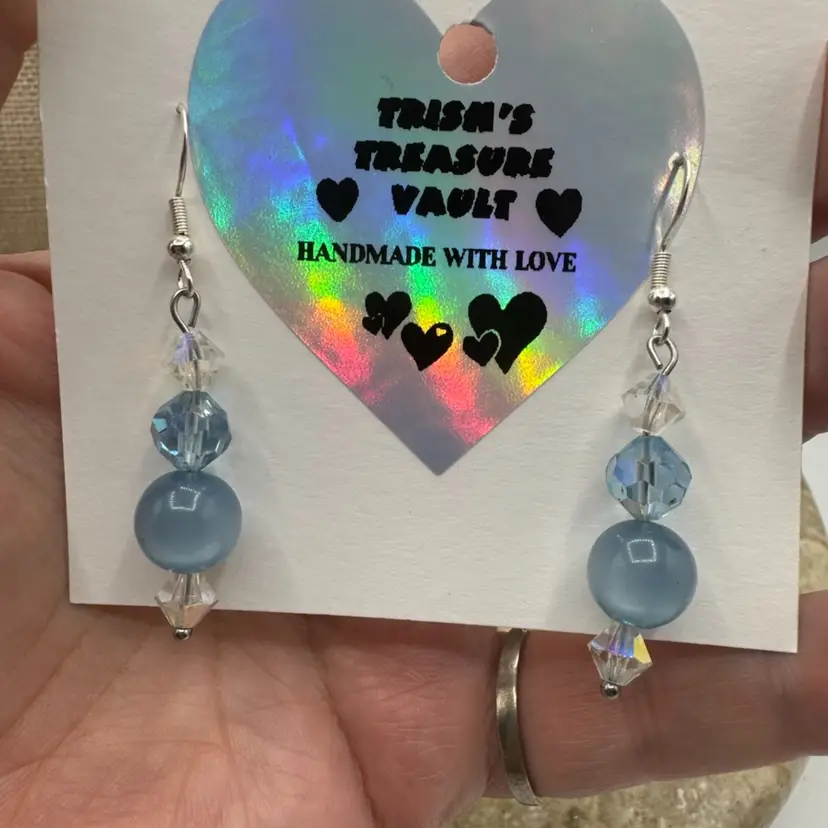 Handmade With Love Aurora Borealis Crystal And Blue Glass Bead Earrings