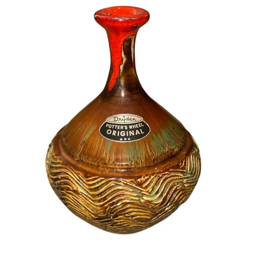 Vintage Original Dryden Pottery Drip Glaze Vase