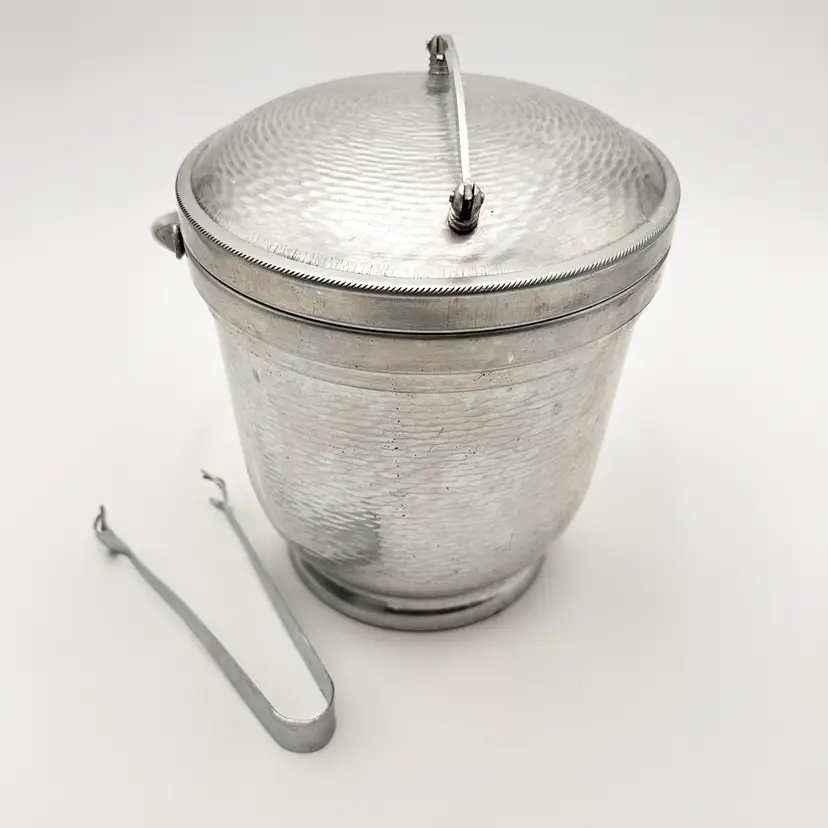 Nasco Italy Hammered Aluminum Ice Bucket Handle Signed Vintage 7" D x 8" H