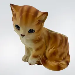 Vintage Napco Cat Planter Yellow Tabby Blue Eyed Kitten Retro