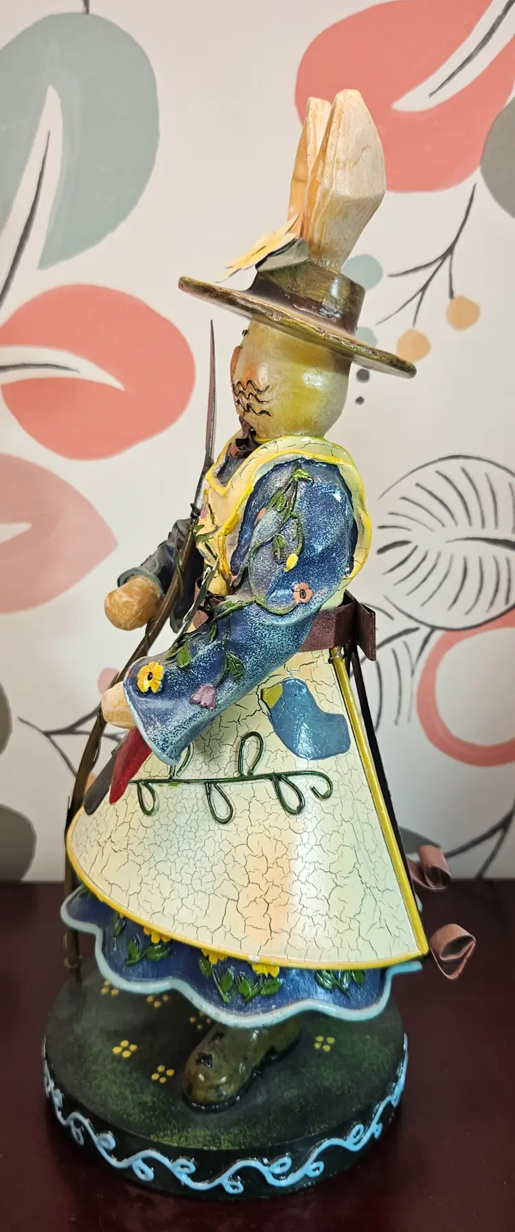 Charming Vintage Girl Metal & Resin Easter Bunny Rabbit Figurine