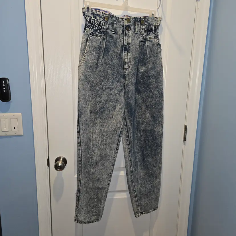 Vintage Stuffed Shirt Acid wash high rise paperbag jeans