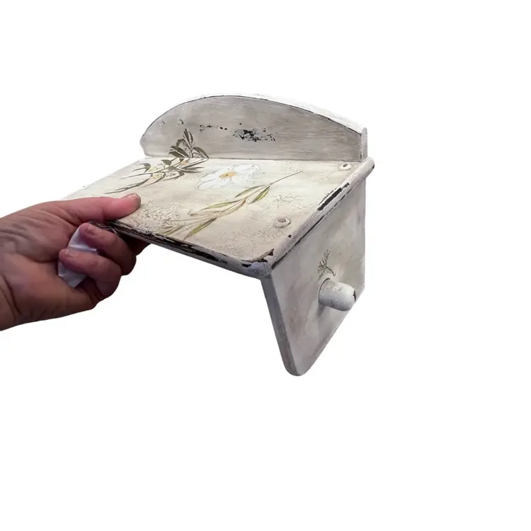 007 Vintage Up Cycled Towel Shelf Holder, Wall, Decor, Chippy, Distressed, Farmhouse, Floral Primitive  Made By Me Drnksuzy DIY OOAK