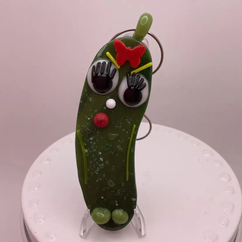 Made by Me! Fused Glass Phyllis Diller "In a Pickle" Ornament 3.25” Handcrafted Studio Art