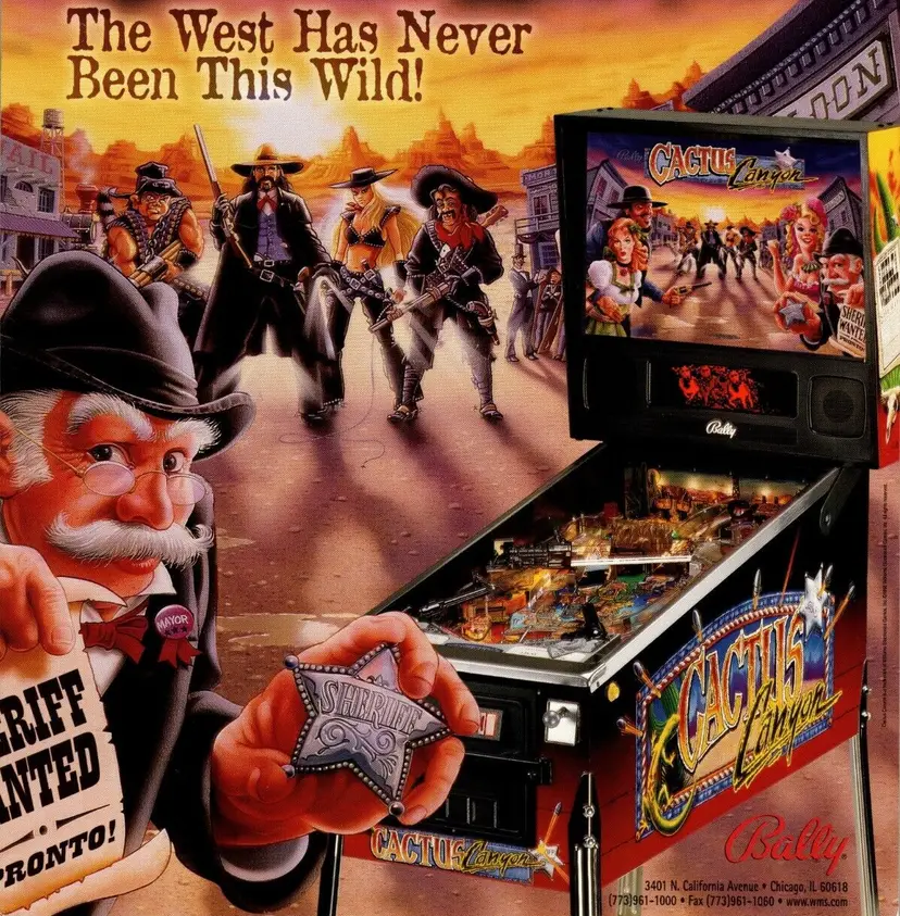Cactus Canyon Pinball Flyer Original NOS Art 1998 Cowboys Wild Western Vintage