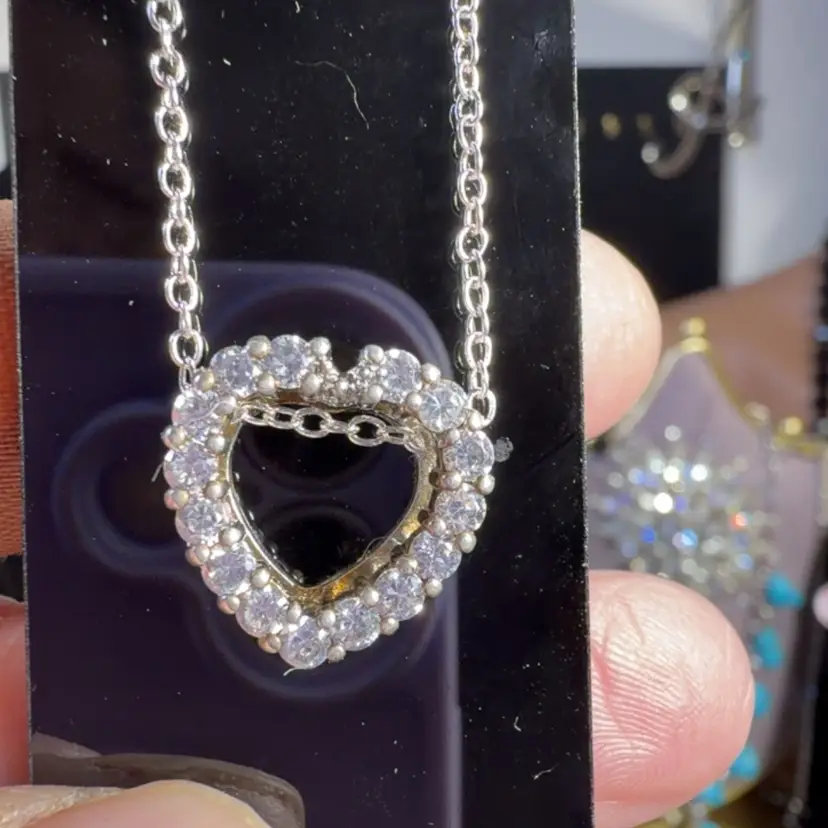 Vintage Silver Tone Sparkling Rhinestone Heart Pendant - “I Forever Love You” on back On 18” Chain Necklace