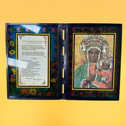 Vintage Stained Glass Folding Frame, Prayer To Our Lady Of Czestochow Inserts