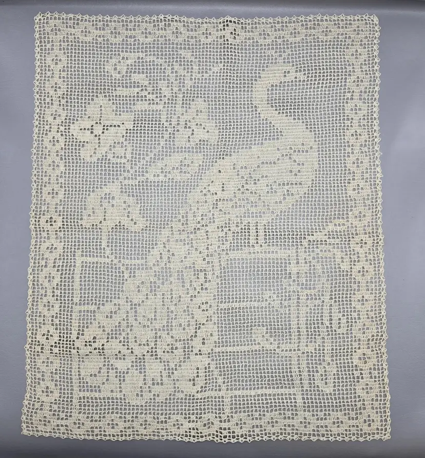 Vintage Doily Handmade Crochet Peacock Bird Flowers Large 23x19" Rectangle Art