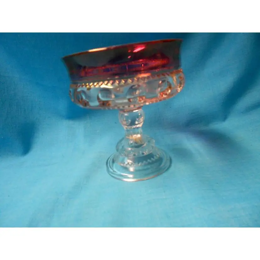 VTG Indiana Glass Kings Crown Thumbprint Ruby Flash Footed Compote Candy Dish (BR2)