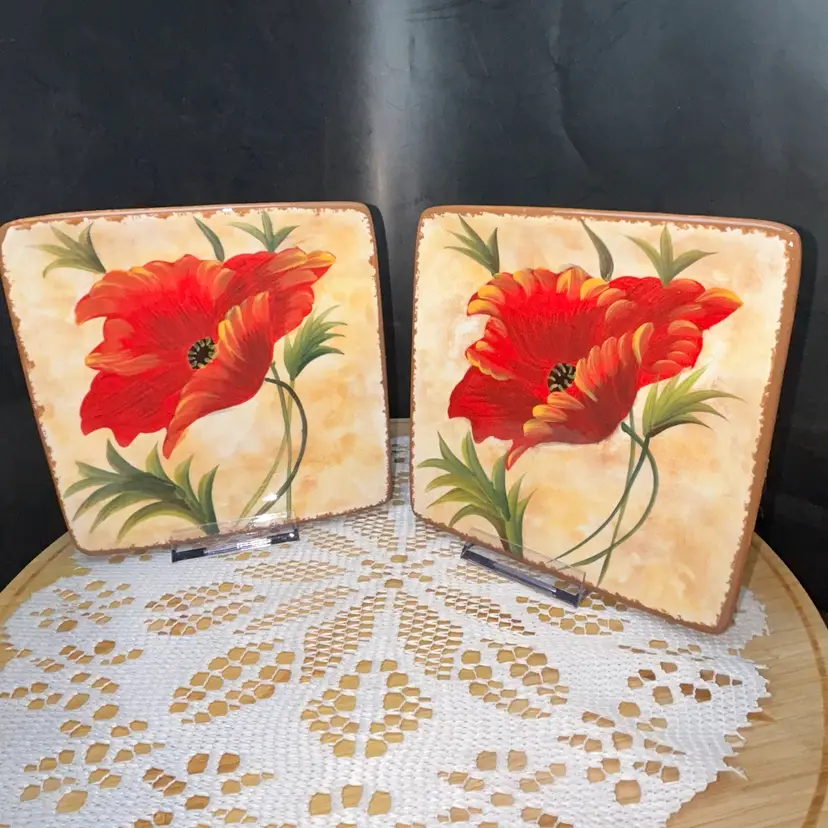 Pair Of Pier 1 Imports “Poppies” Square 6” Plates