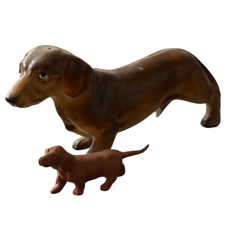 ceramic dachshund figurine And Little Plastic Dog