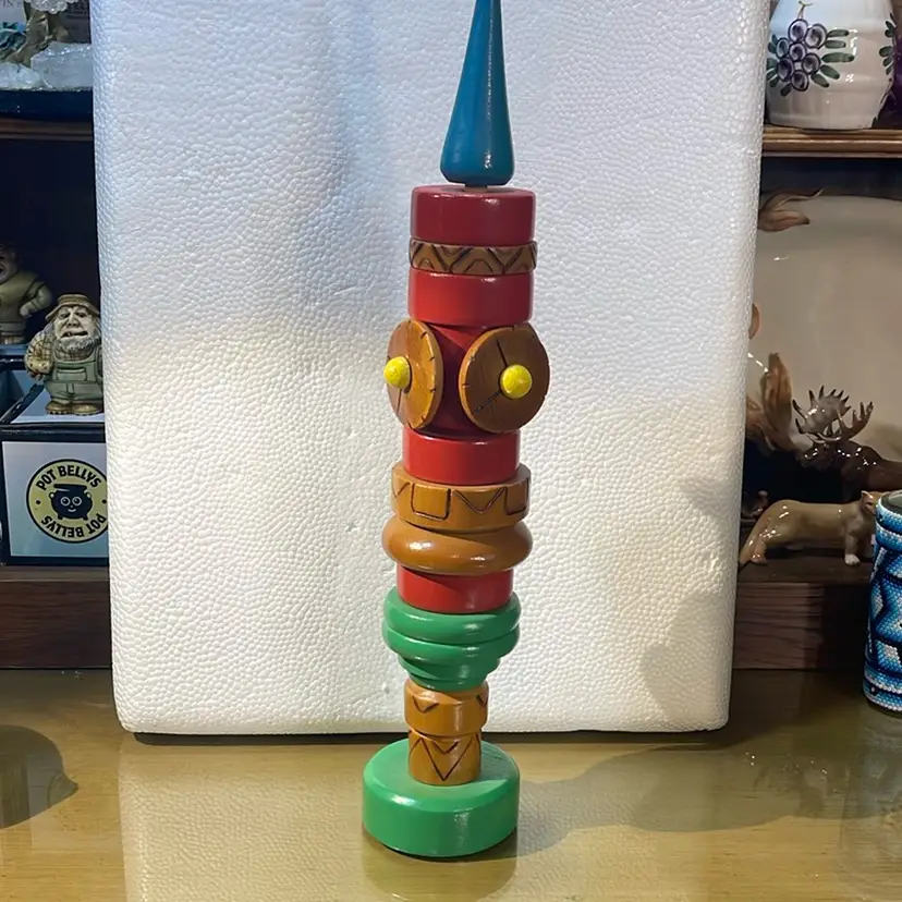 Vintage 80s USSR Wooden Puzzle Block Tower 13.5”